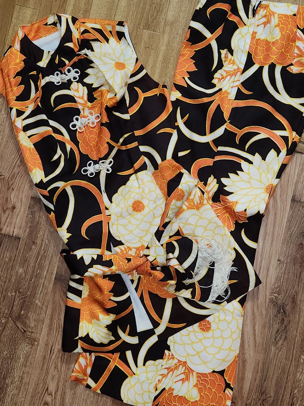 Women's Floral Print Scarf in Orange and Black